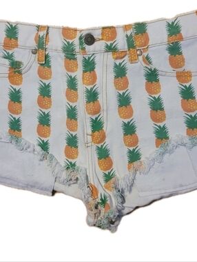 Pistola Womens Shorts Medium Pineapple Print Denim Cutoff Shortie Shorts